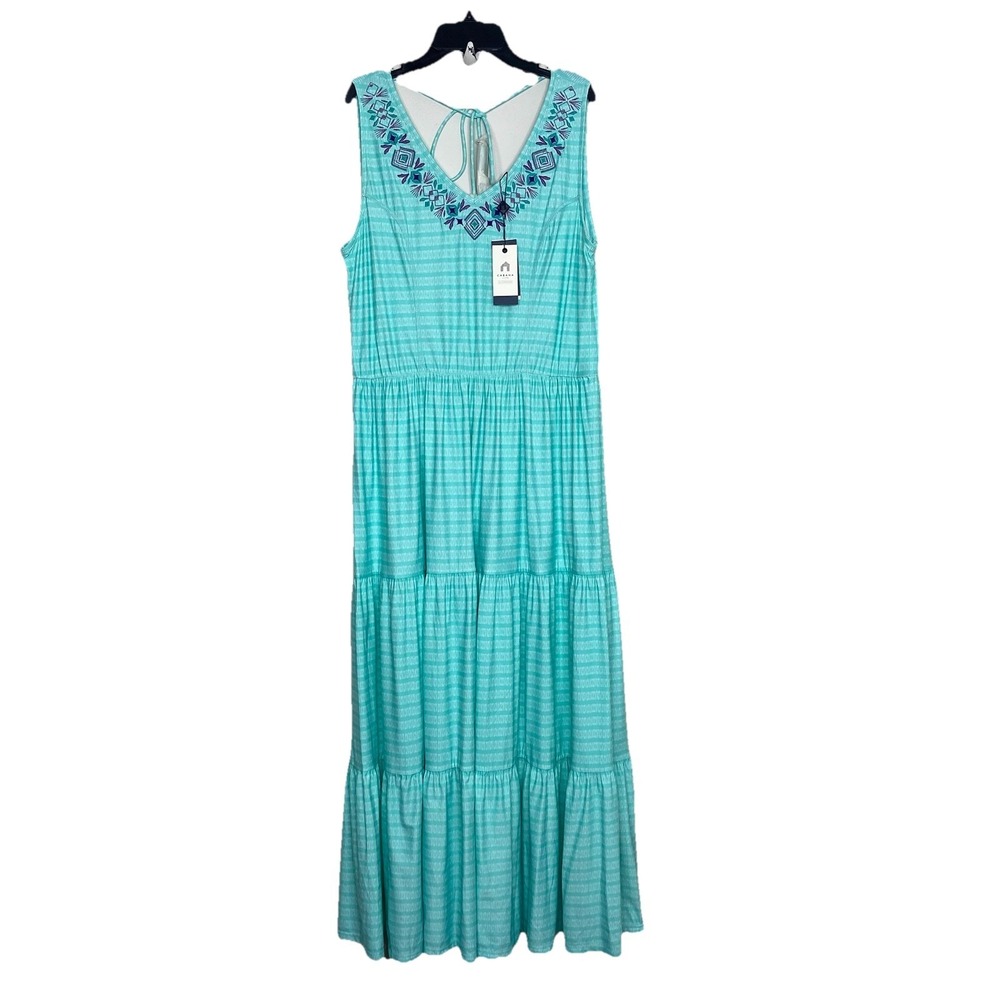 CABANA LIFE Size Large Naples Embroidered Tiered Midi Dress Cover-up Boho Beach - Picture 3 of 16